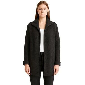 Rachel Zoe Charcoal Boucle Knit Cardigan Alpaca Wool Blend Open Front Coatigan L